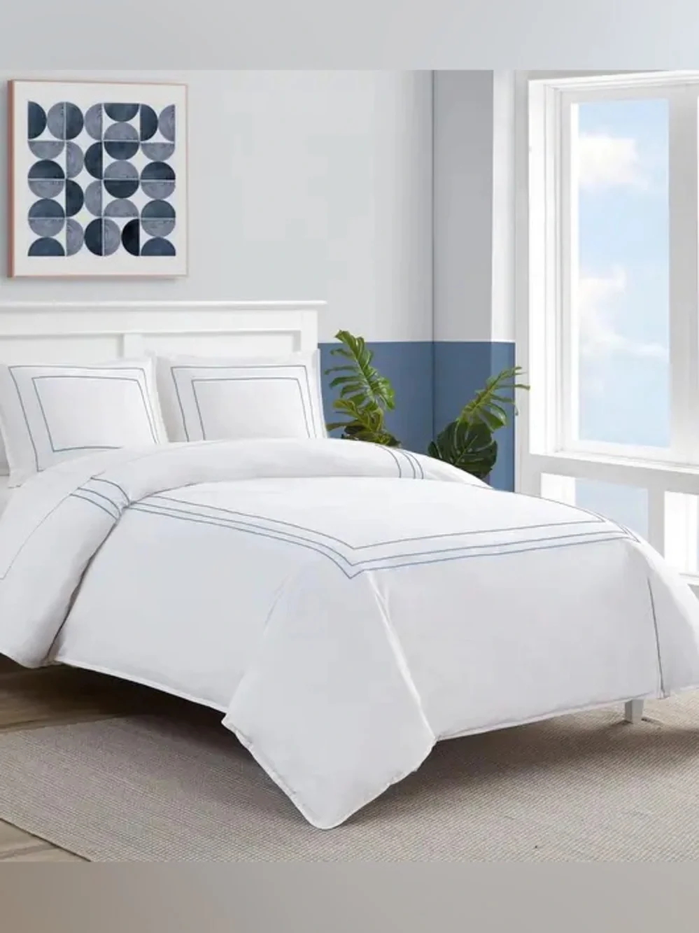 Nautica Alden Cotton-Rich White Duvet Cover Set Sz FULL/QUEEN NWT